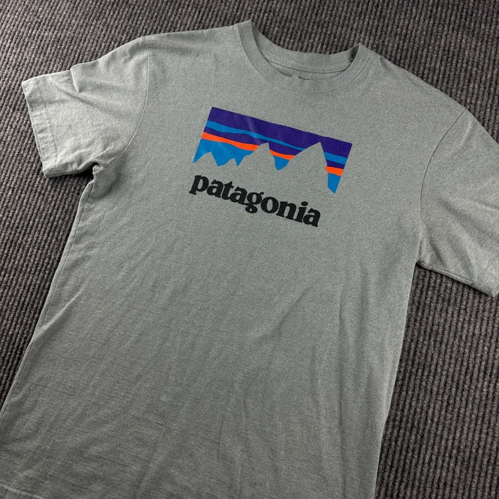 Patagonia Responsibili-Tee Mens Small Gray Fitz Roy Logo Graphic T-Shirt FLAW